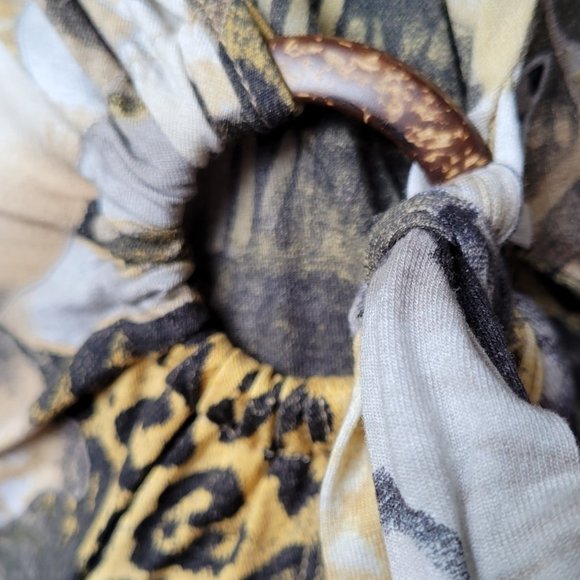 Vintage Beige and Brown Abstract Floral Faux Wrap Blouse Top Fits Size M, L & XL - Picture 6 of 10